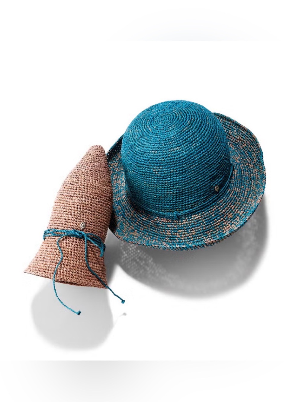 Helen Kaminski Teal Raffia Sun Hat with Brown Flecking.Perfect for Summer & more